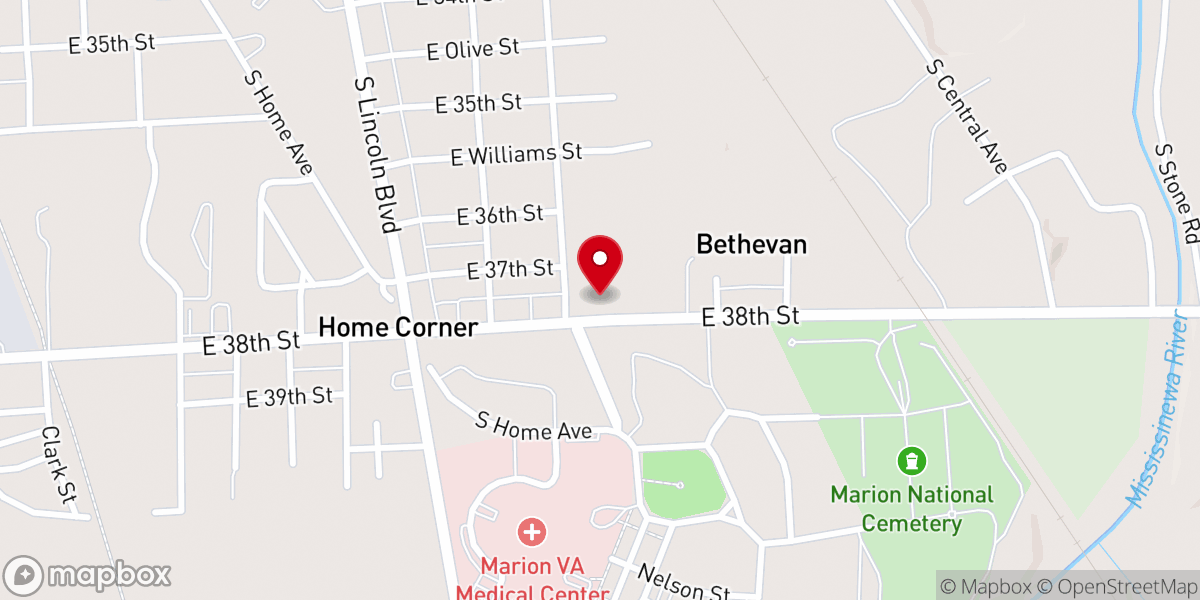 Map showing location of Bethel Worship Center