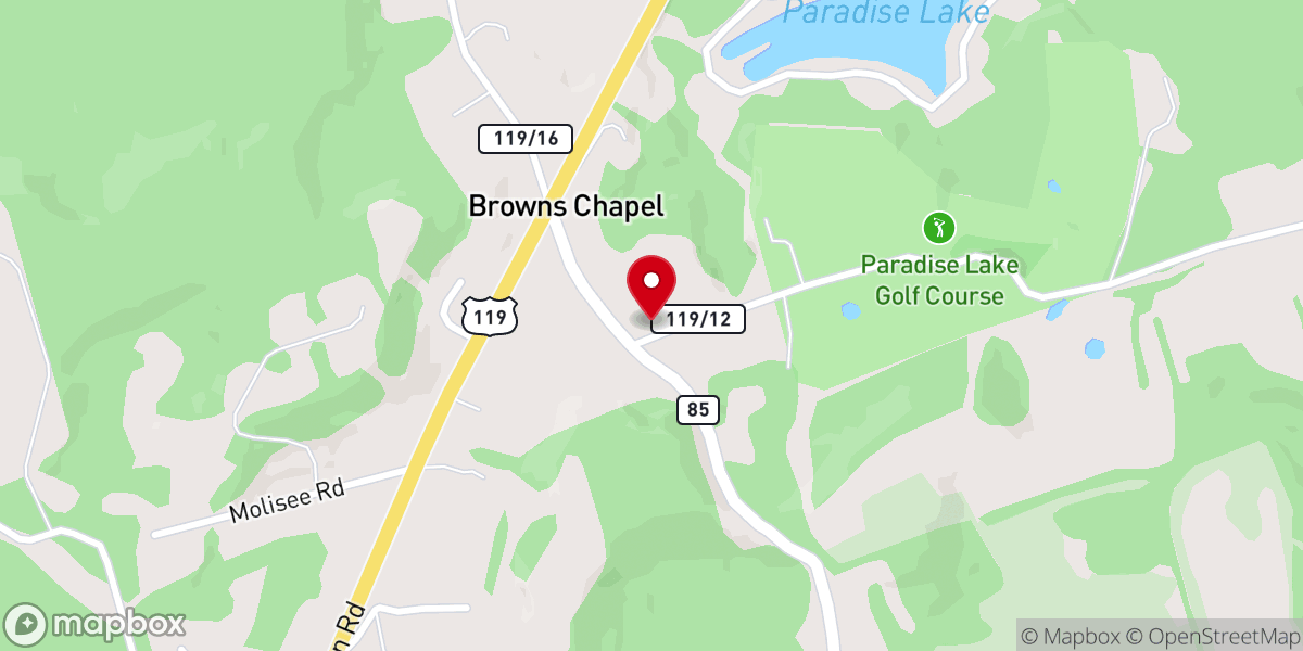 Map showing location of Browns Chapel Church