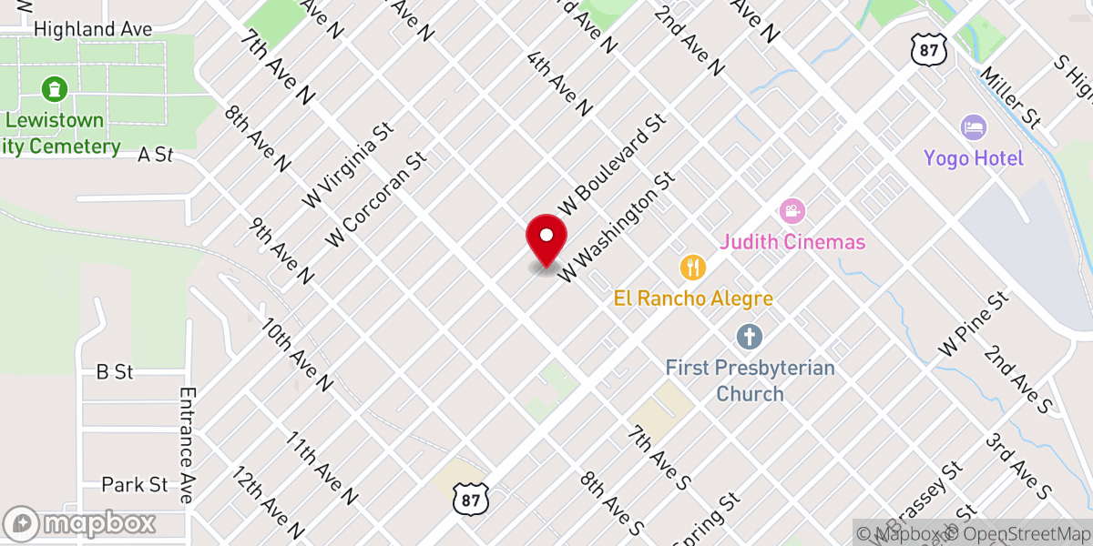 Map showing location of First Baptist Church Lewistown MT