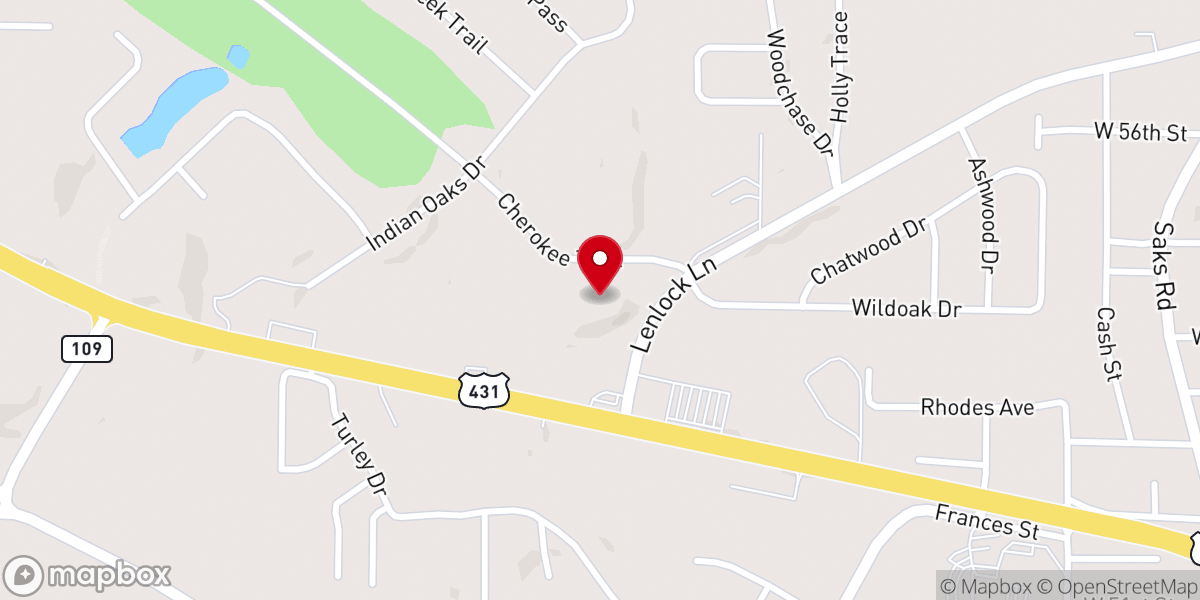 Map showing location of Anniston Indian Oaks Christian Church