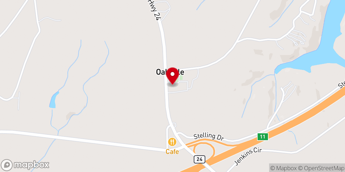 Map showing location of Oakdale Baptist Church