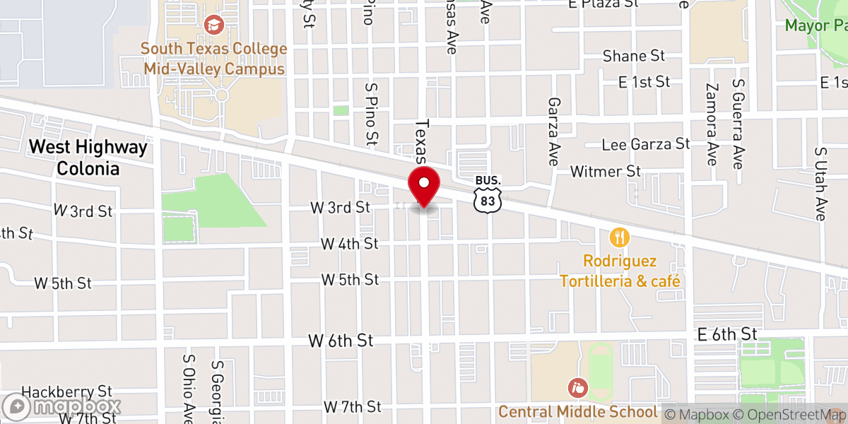 Map showing location of Alfresco Weslaco Music & Art on the Street