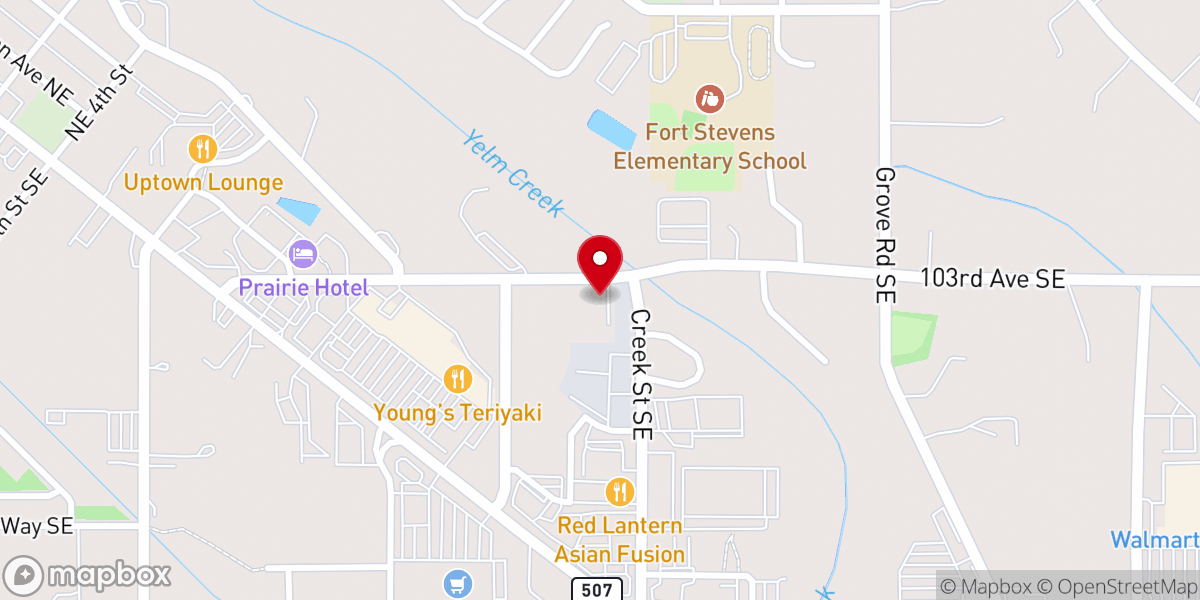 Map showing location of First Baptist Church of Yelm