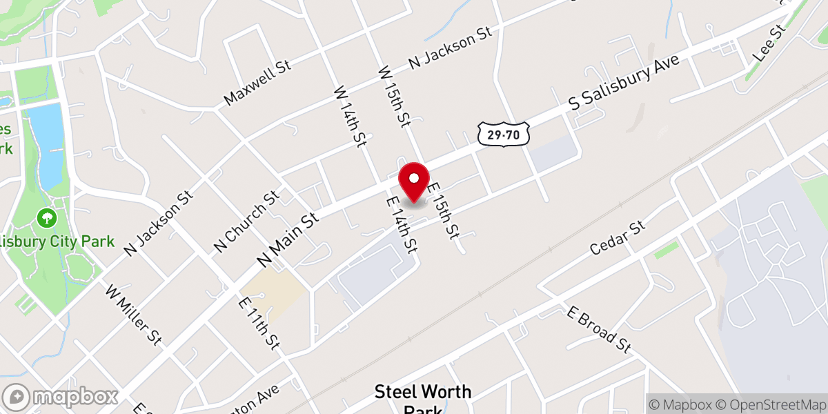 Map showing location of North Main Baptist Church