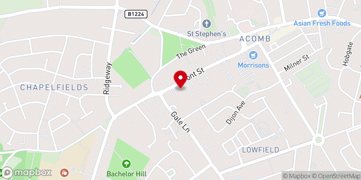 Map showing location of Acomb Methodist Church