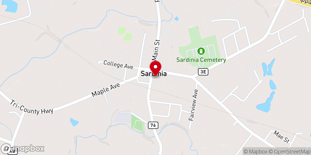 Map showing location of Sardinia Hope Church