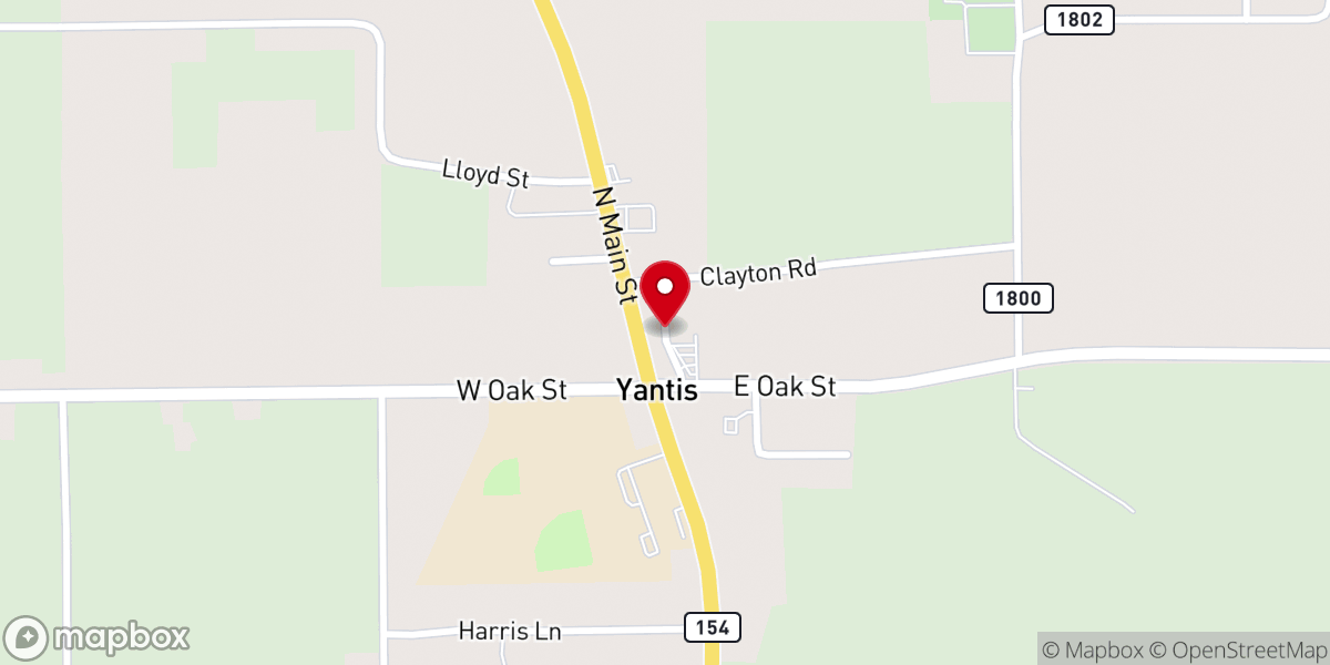 Map showing location of First Baptist Church, Yantis