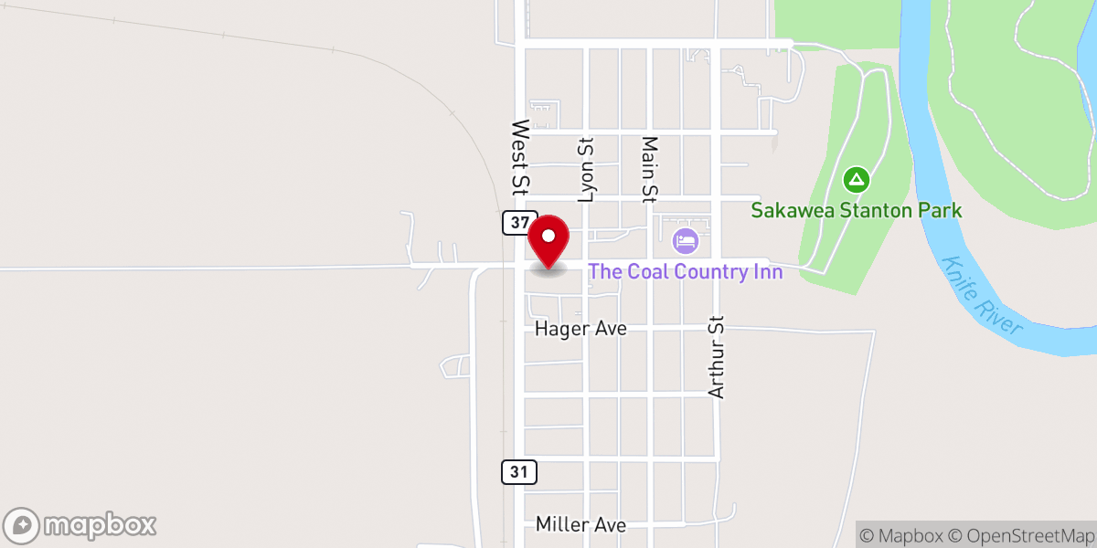 Map showing location of Stanton City Hall