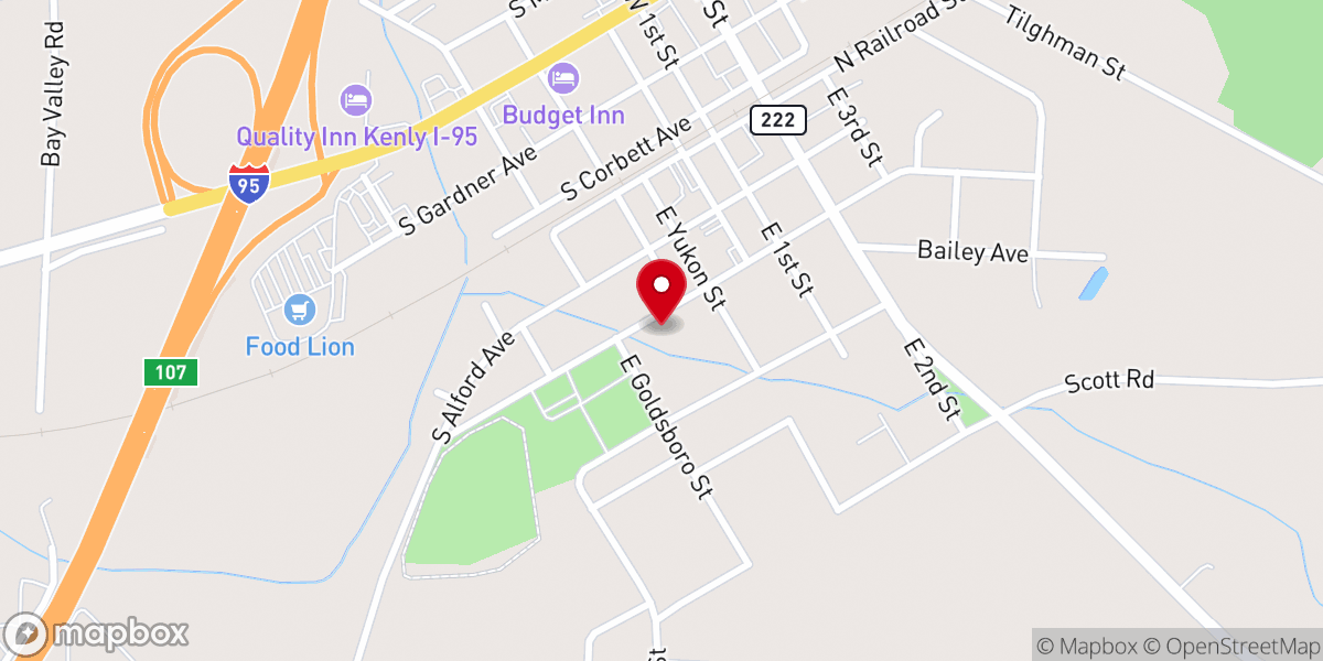 Map showing location of Kenly Apostolic Church