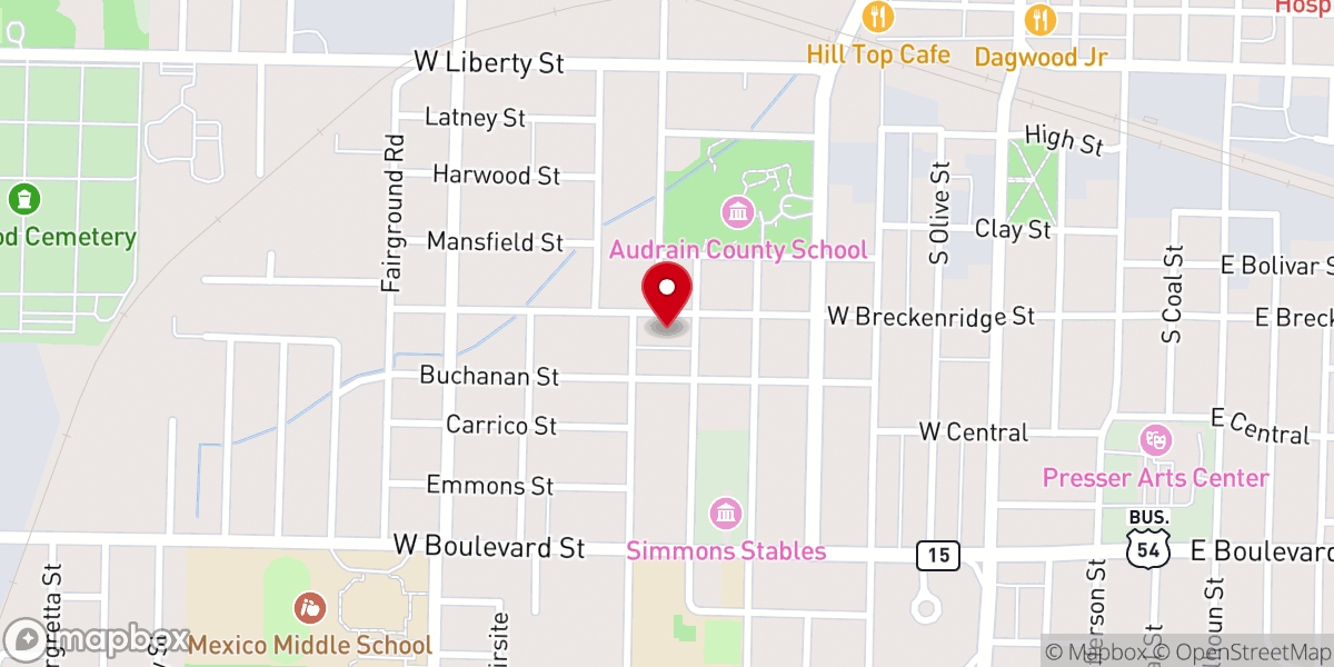 Map showing location of Centennial Baptist Church