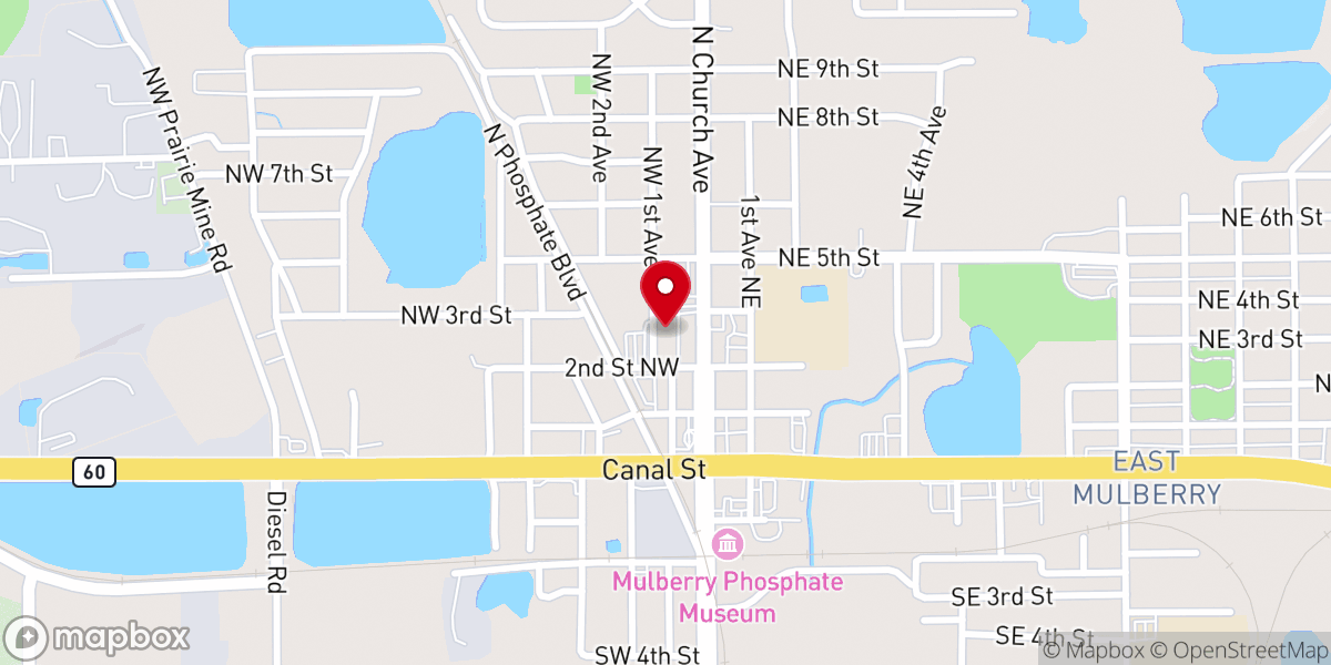 Map showing location of Assembly of God Church