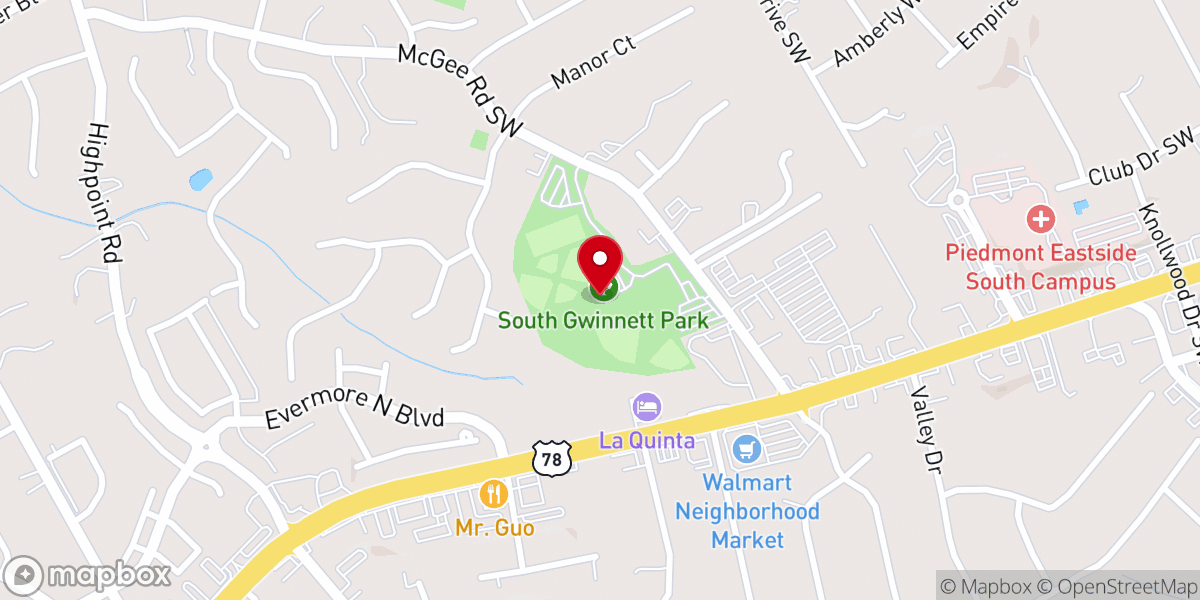 Map showing location of South Gwinnett Park