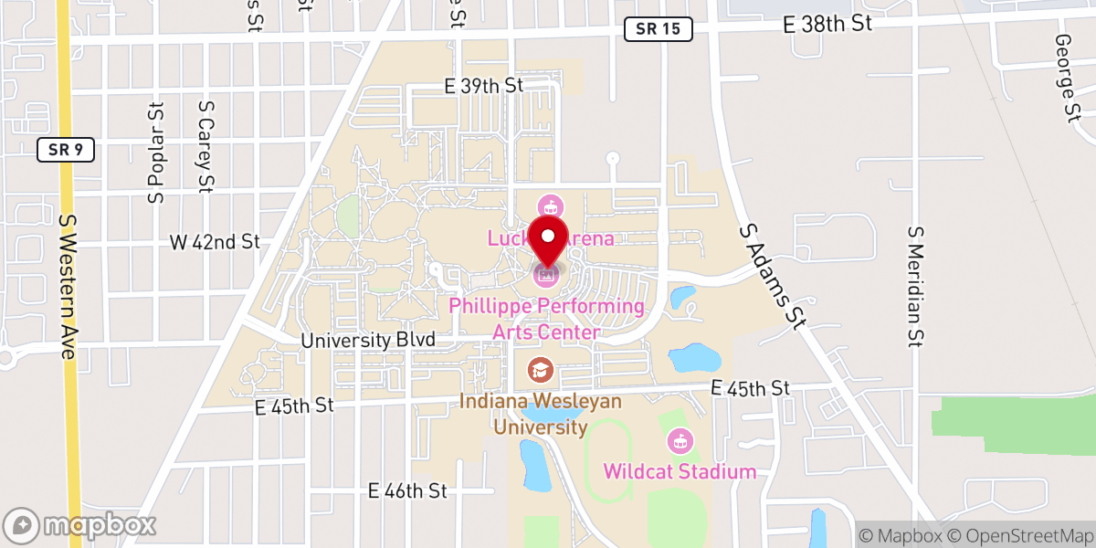 Map showing location of Phillippe Performing Arts Center