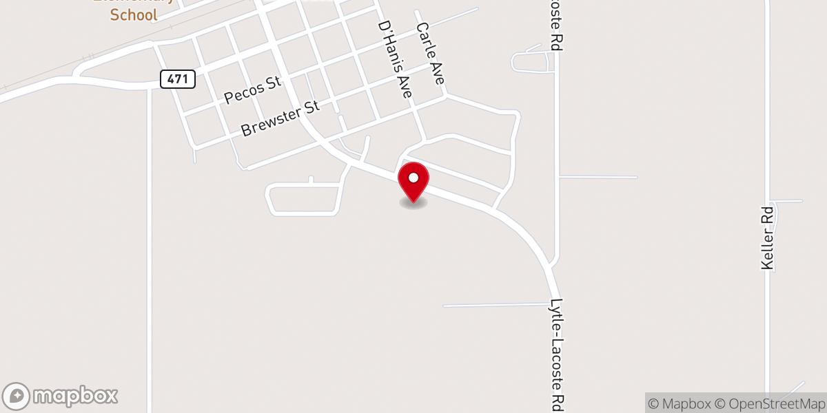 Map showing location of La Coste First Baptist Church