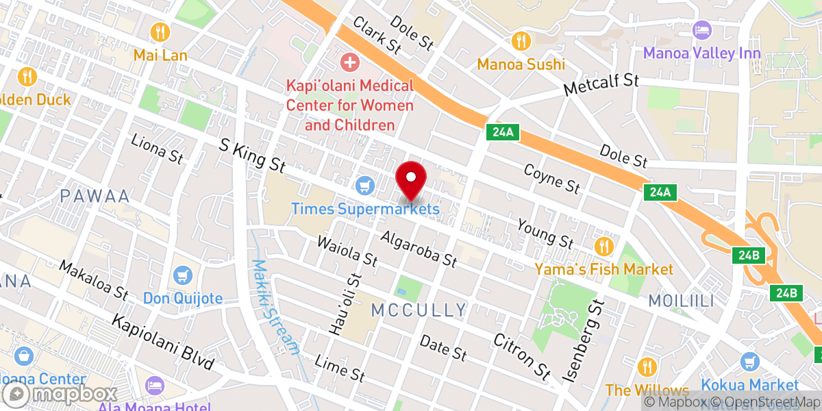 Map showing location of Tenrikyo Honolulu Church