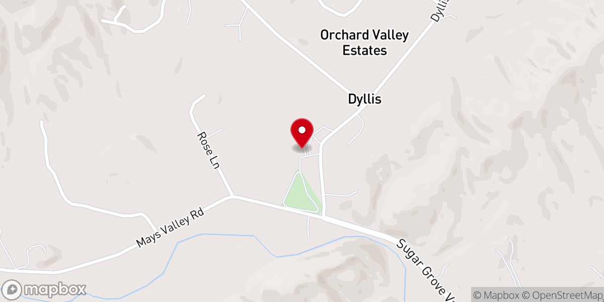 Map showing location of Dyllis Baptist Church