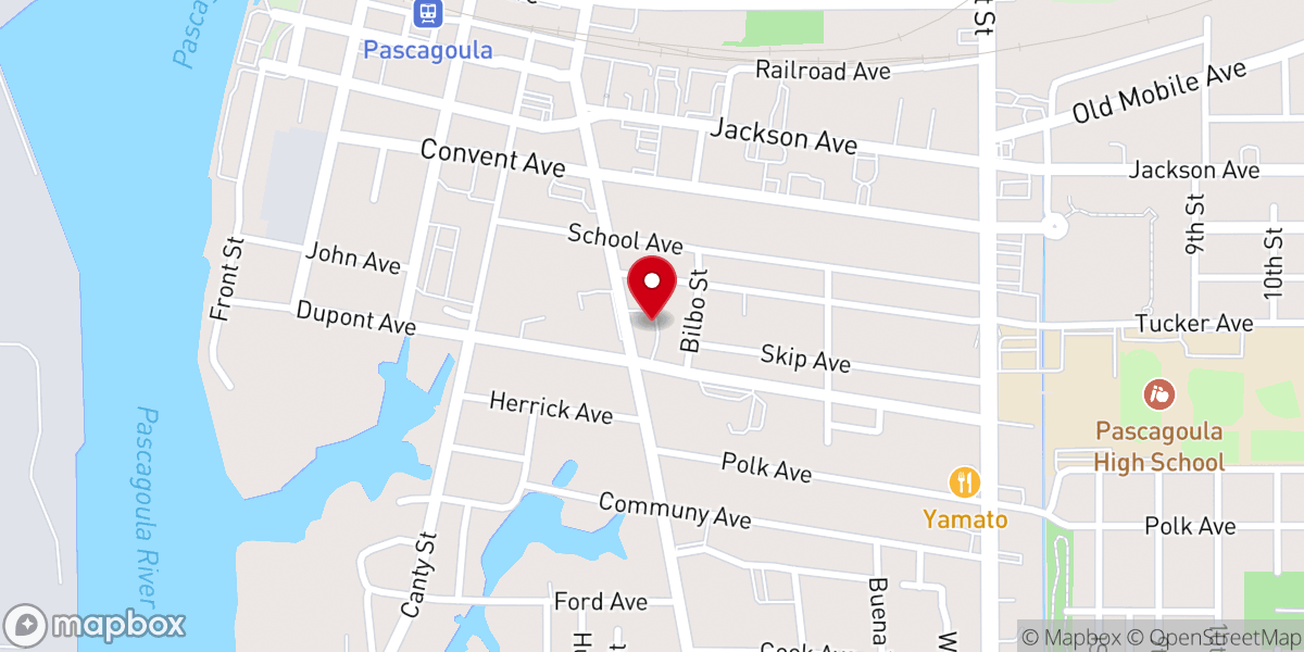 Map showing location of First Methodist Church of Pascagoula