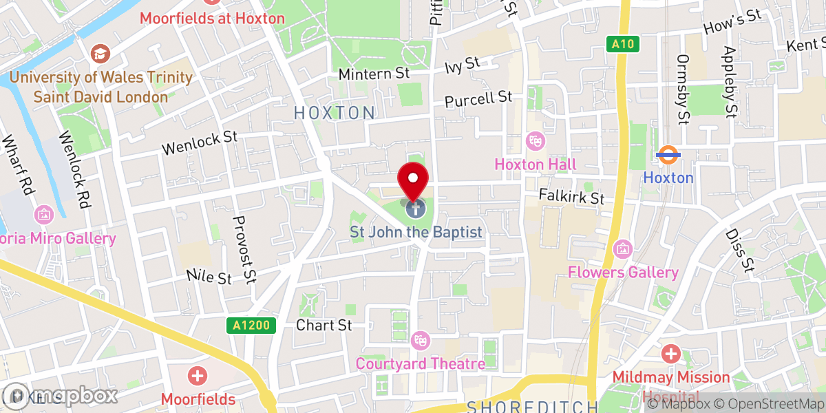 Map showing location of St John the Baptist Church, Hoxton