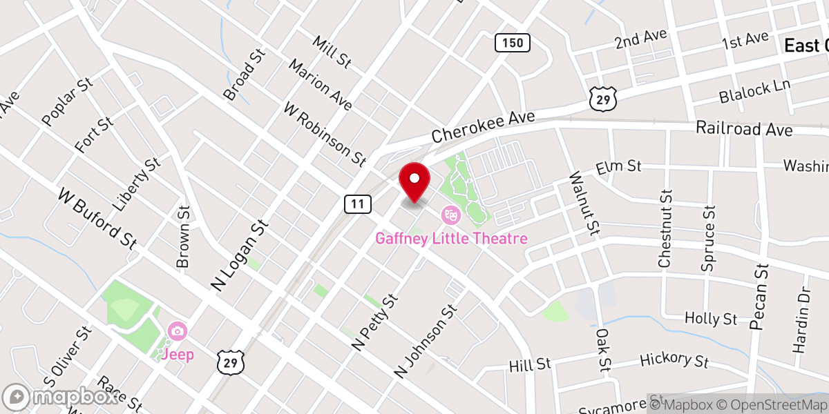 Map showing location of Unity Chapel of Gaffney