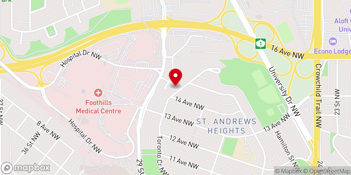 Map showing location of St. Andrew's Anglican Church, Calgary