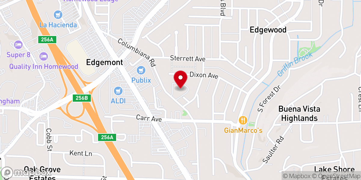 Map showing location of Homewood Cumberland Presbyterian Church