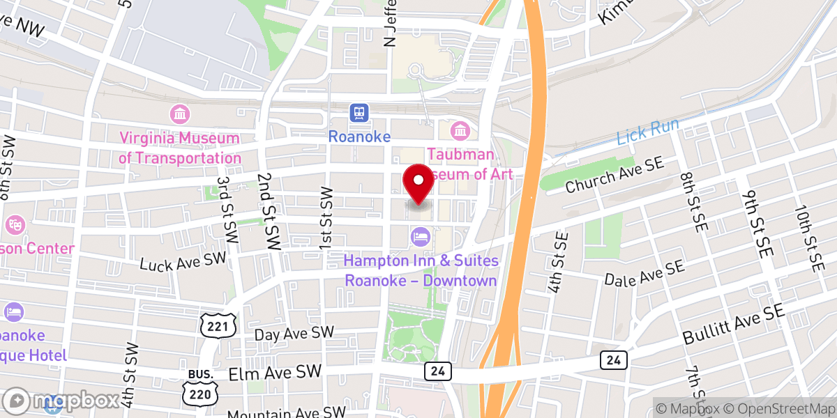 Map showing location of Opera Roanoke