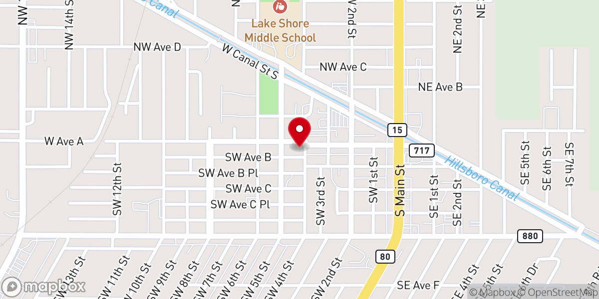 Map showing location of Belle Glade Life Center
