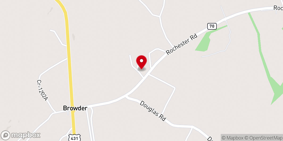Map showing location of Browder Baptist Church