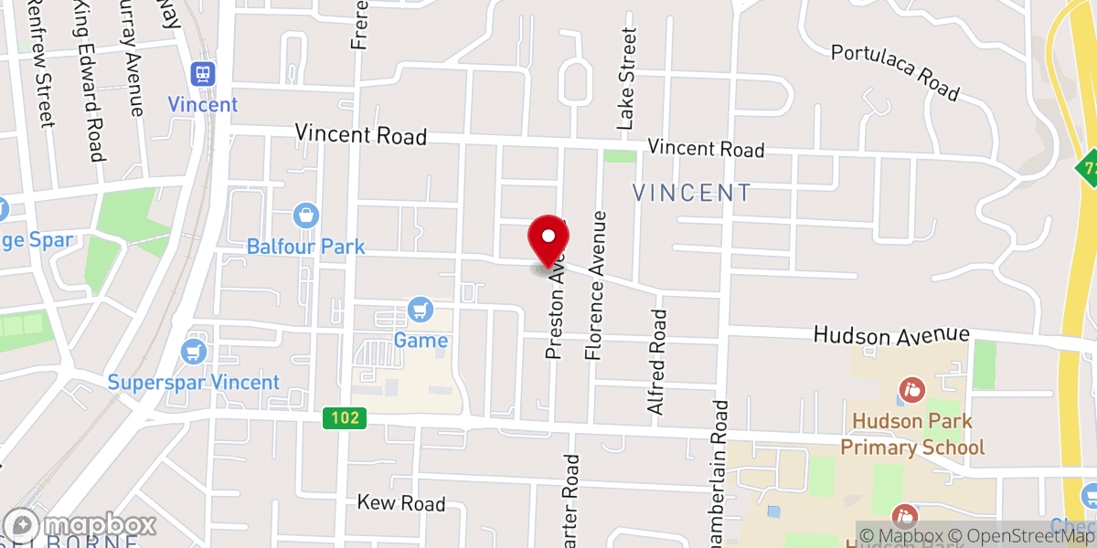 Map showing location of Vincent Methodist Church