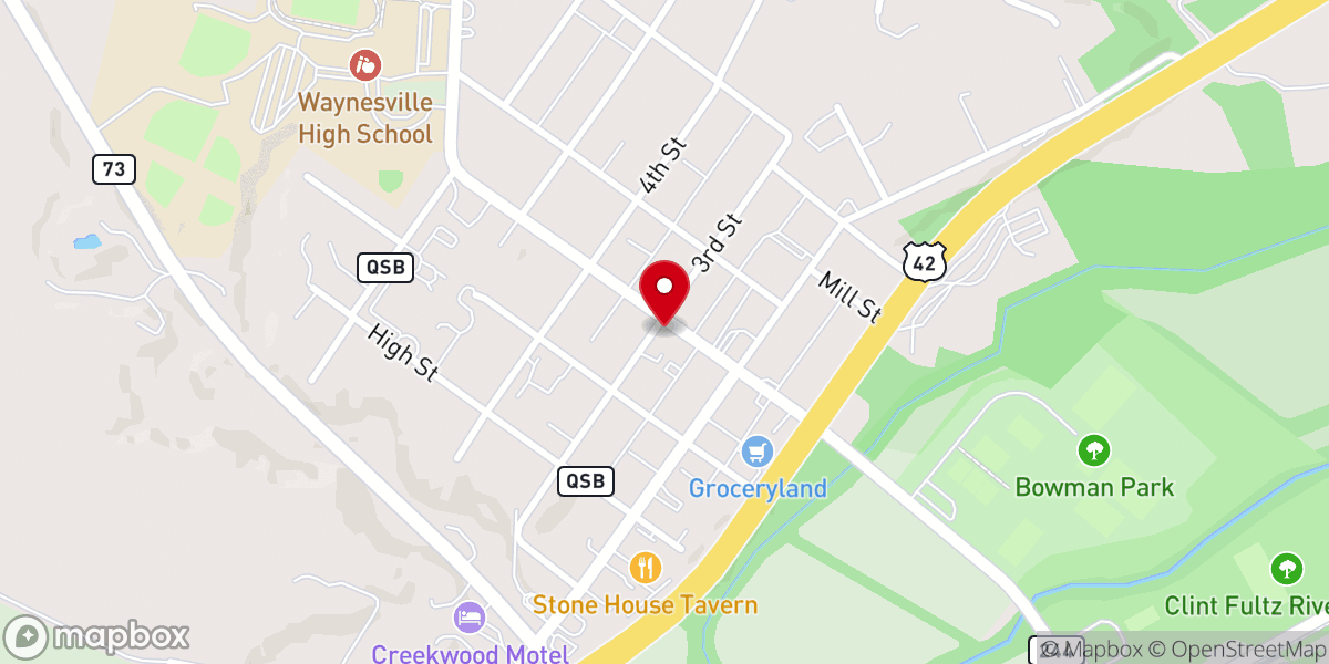 Map showing location of Waynesville United Methodist Church