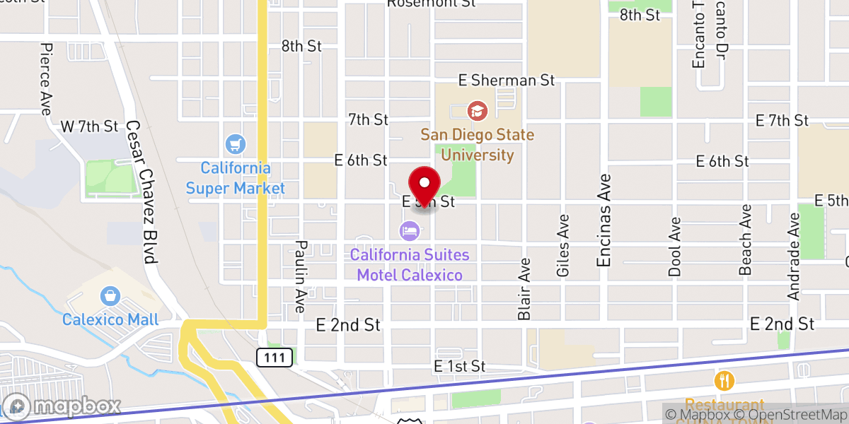 Map showing location of Primera Iglesia Bautista de Calexico