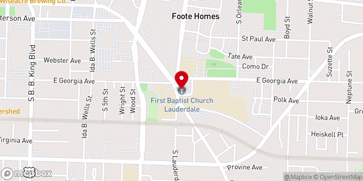 Map showing location of First Baptist Church, Lauderdale