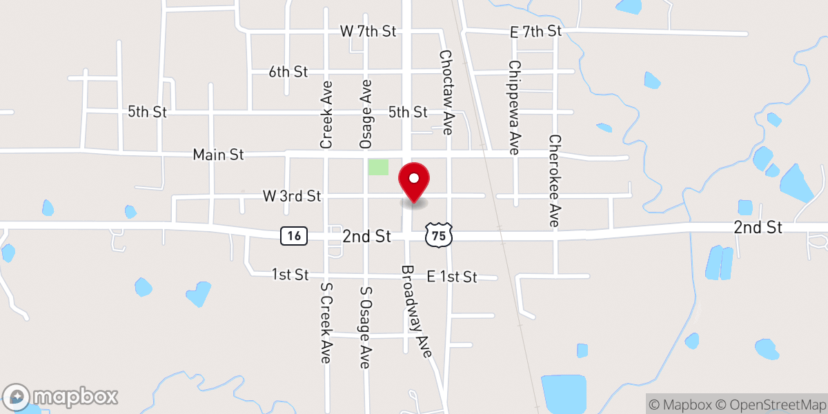 Map showing location of Beggs Municipal Office