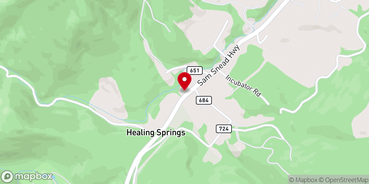 Map showing location of Healing Springs Baptist Church