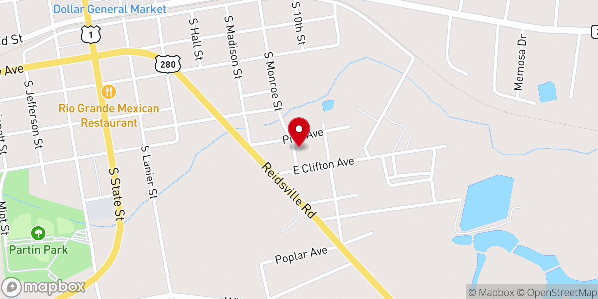 Map showing location of Oakey Grove Missionary Church