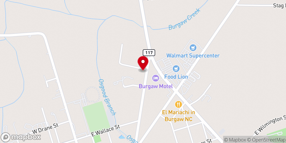 Map showing location of Burgaw Hispanic Seventh-Day Adventist Church