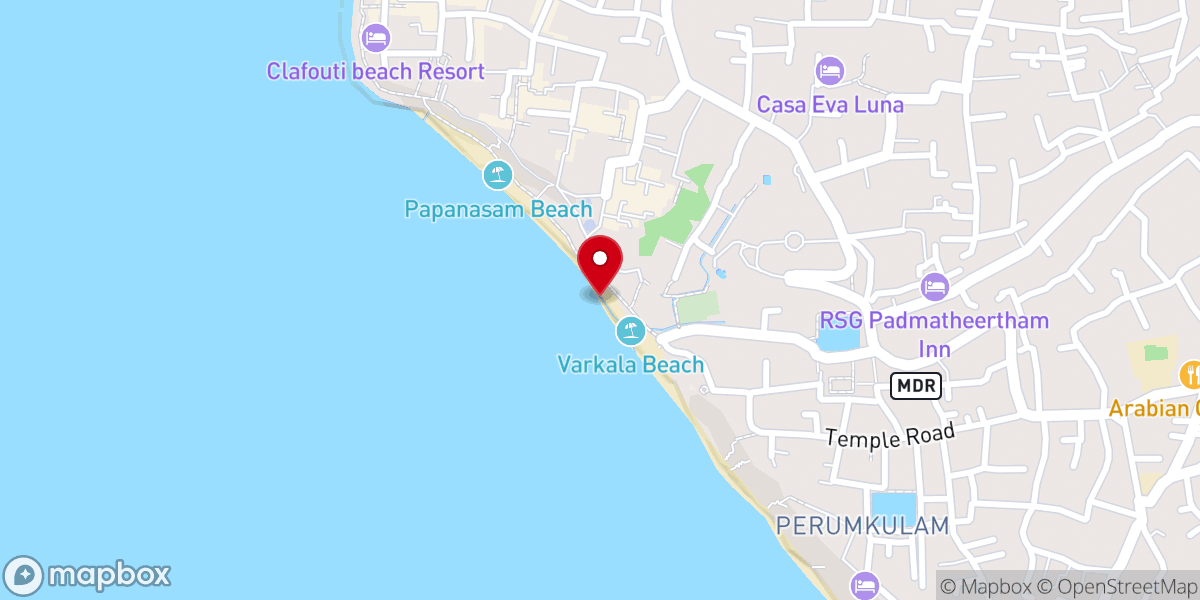 Map showing location of Varkala Beach