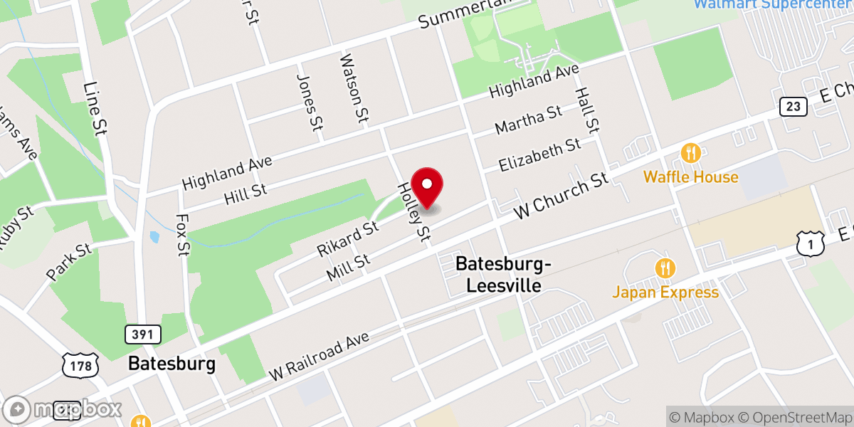 Map showing location of Eastside Baptist Church
