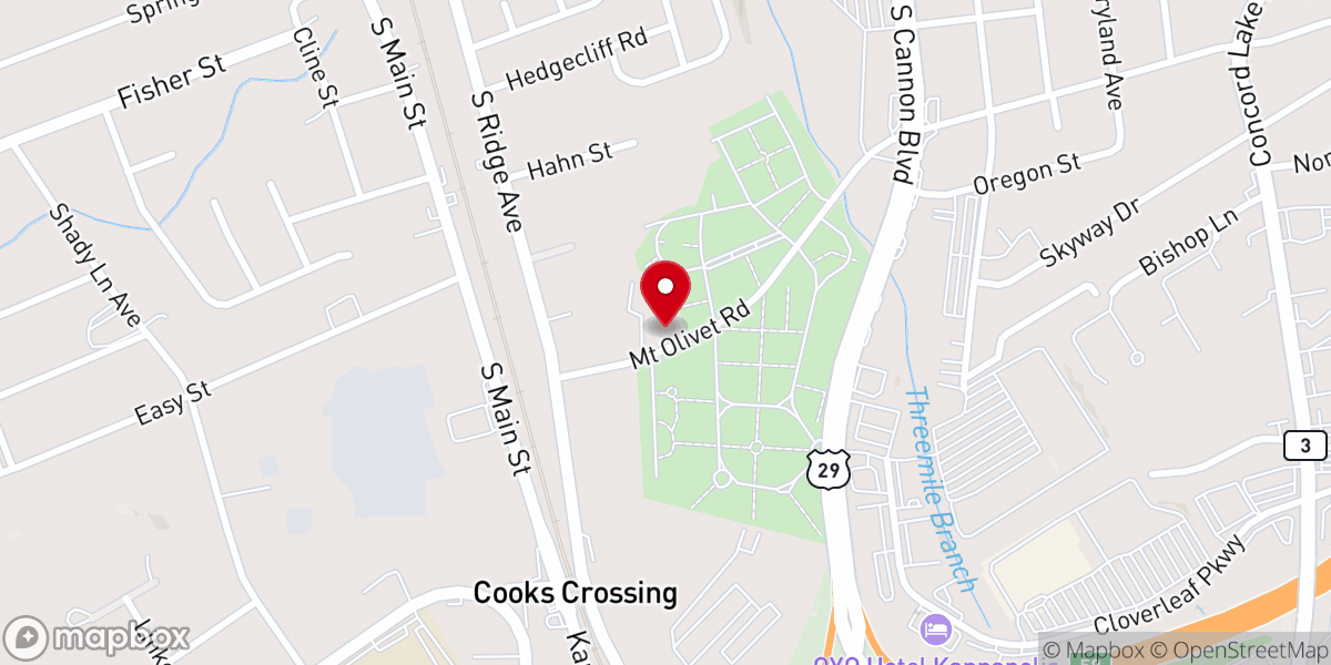 Map showing location of Mt Olivet United Methodist Church