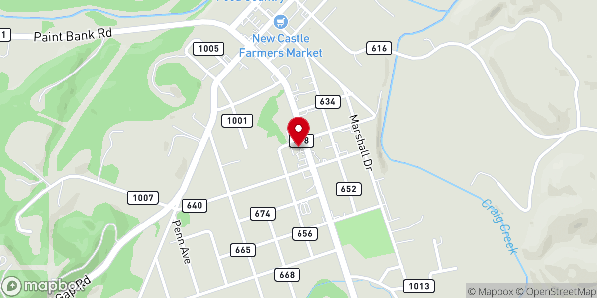 Map showing location of New Castle Christian Church