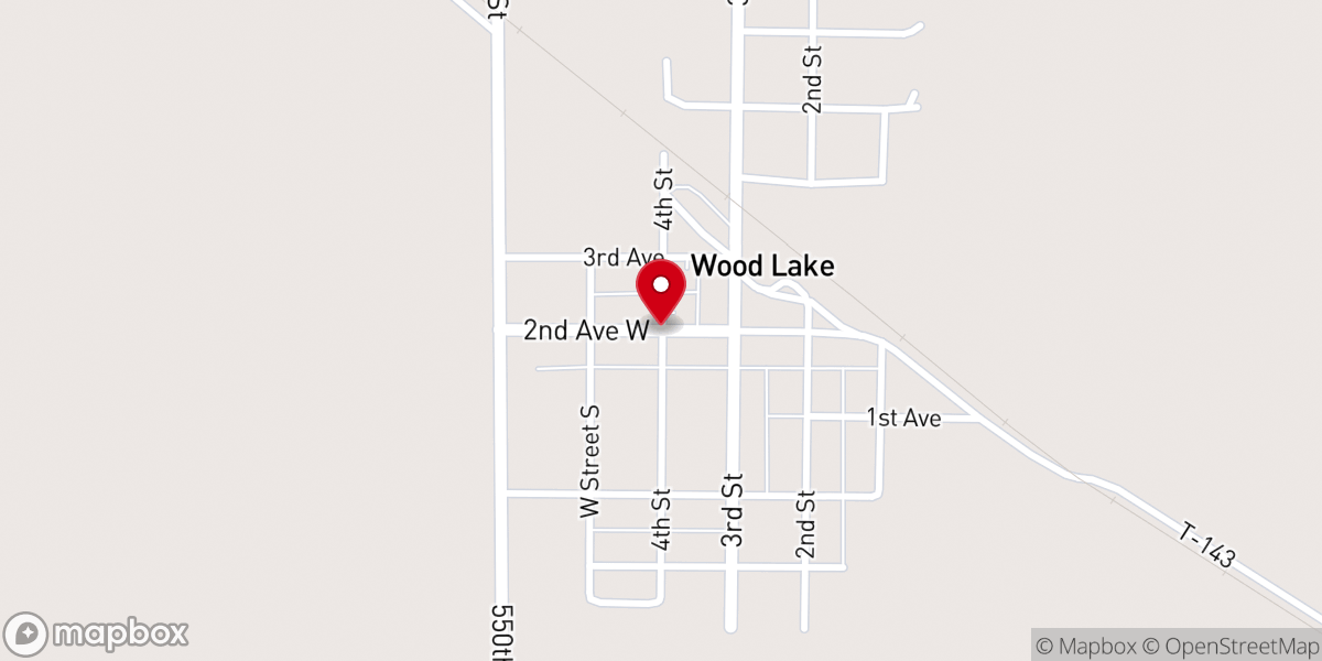 Map showing location of Wood Lake United Methodist Church