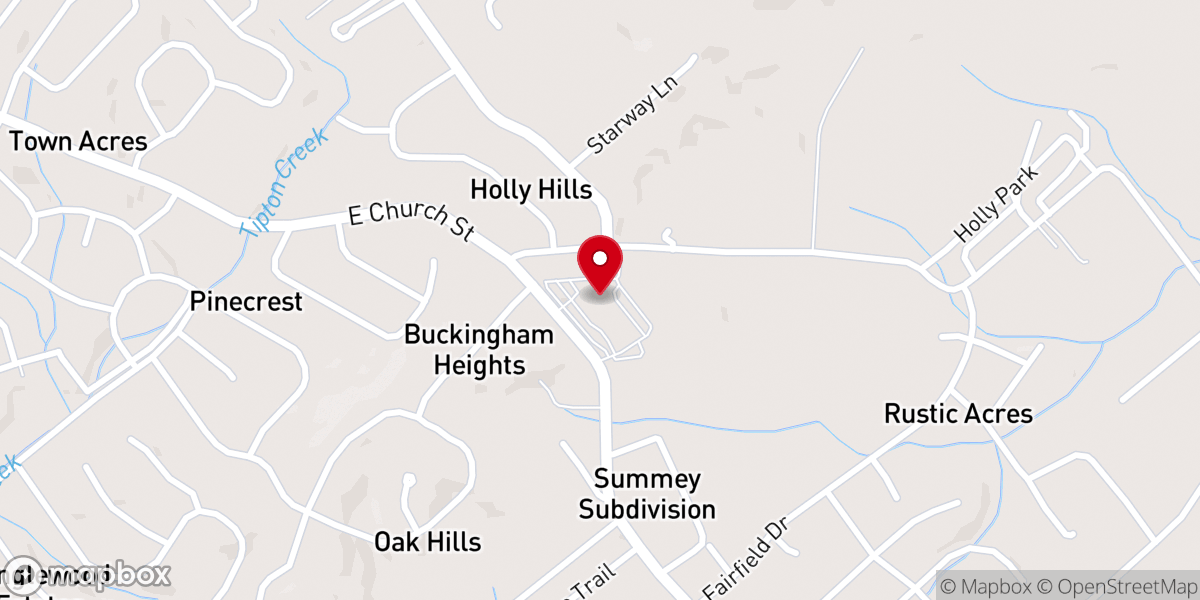 Map showing location of Towering Oaks Baptist Church