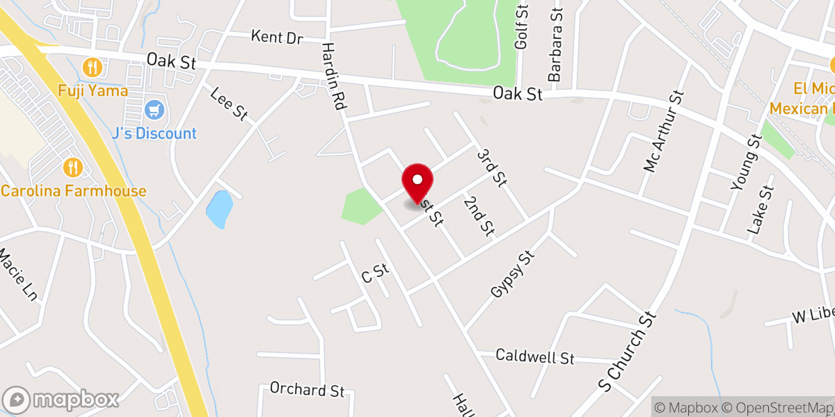 Map showing location of Oak Grove Missionary Baptist Church