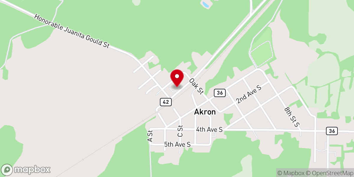 Map showing location of First Baptist Church of Akron