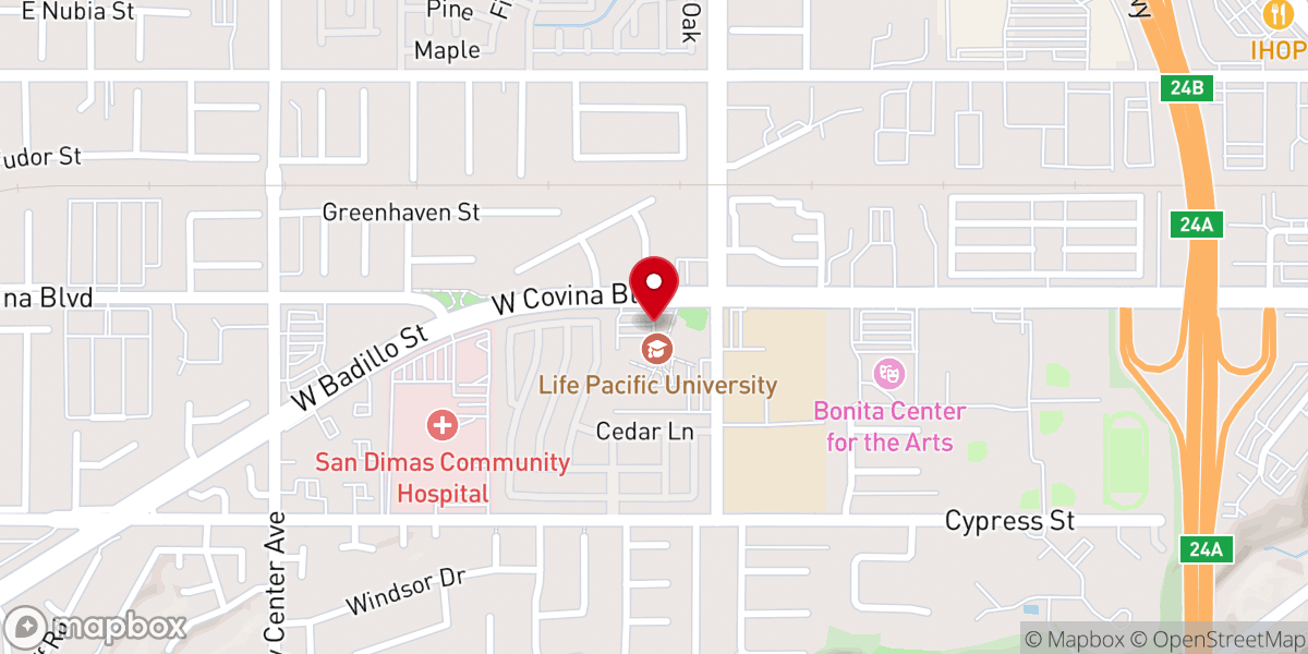 Map showing location of Life Pacific University