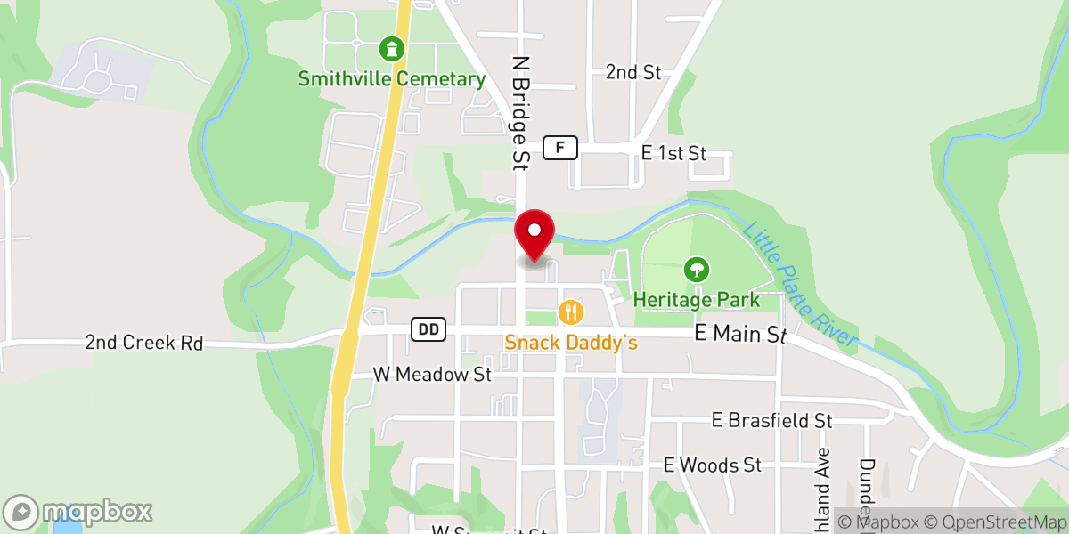 Map showing location of Smithville First Christian Church