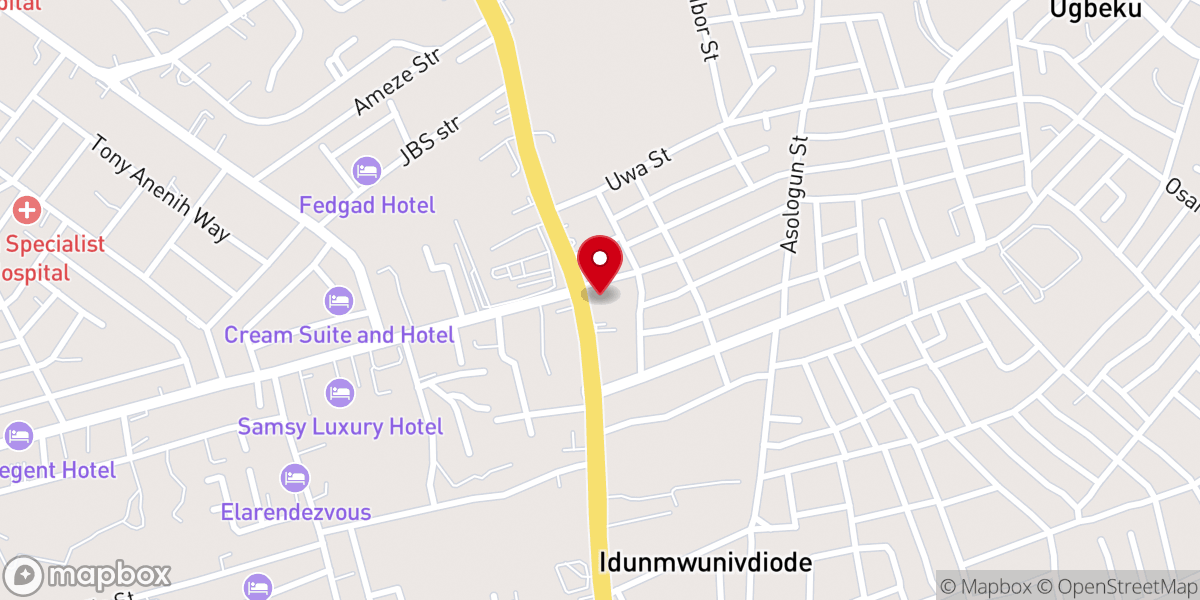 Map showing location of Uroho 1 Baptist church