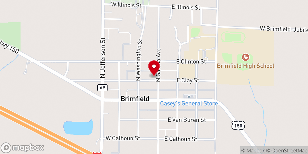 Map showing location of Brimfield Union Church