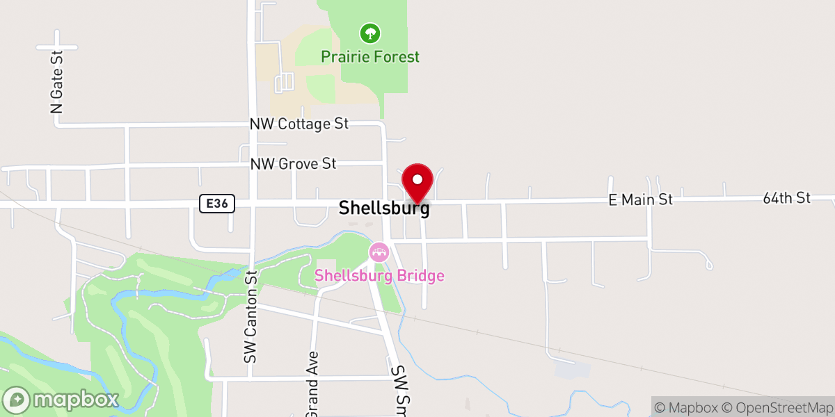 Map showing location of Shellsburg City Hall