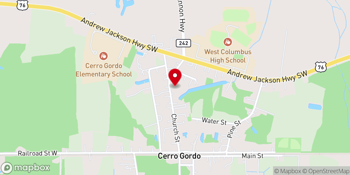 Map showing location of Cerro Gordo United Methodist Church
